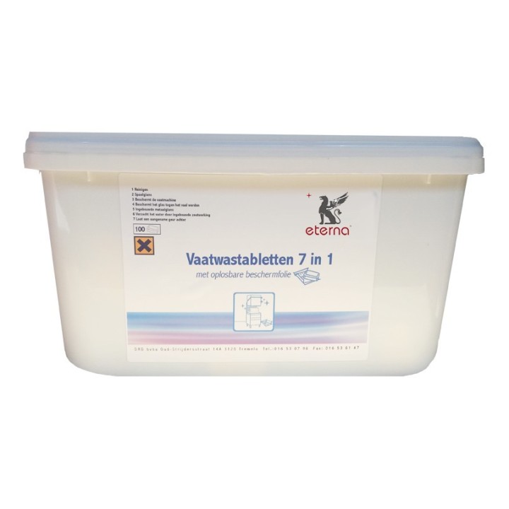 VLOEIBARE WASMIDDEL VOOR GLAZENWASSERS EN VAATWASSERS IN TABLETTEN 7IN 1 - 150 STUKS TE-DISH TABLET
