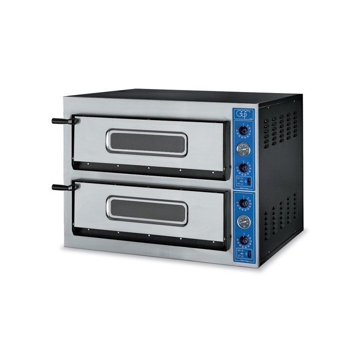PROFESSIONELE ELECTRISCHE PIZZA OVEN, 2 X 4 PIZZA Ø 360 MM, KAMER VOLLEDIG IN HITTEBESTENDIGE STENEN, MECHANISCHE BEDIENING V...
