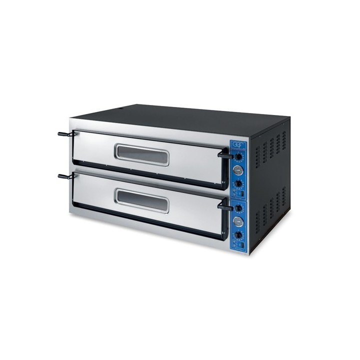 PROFESS ELECT PIZZA OVEN IN DE BREEDTE, 2 X 6 PIZZA Ø 360 MM, KAMER VOLLEDIG IN HITTEBESTENDIGE STENEN, MECHANISCHE BEDIENING...