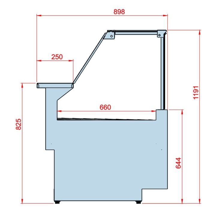 GEVENTILEERDE GEKOELDE TOONBANK (D 900 MM), RECHTE RUITEN, L 1040 MM FM0810VD TECNODOM