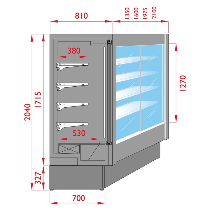 MEUBLE MURAL REFRIGERE AVEC PORTES COULISSANTES POUR PRODUITS FRAIS PRE-EMBALLES L 1330 MM LSPD8125SD TECNODOM