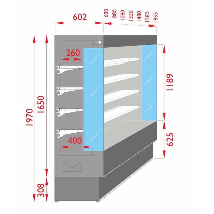 MEUBLE MURAL REFRIGERE POUR PRODUITS FRAIS PRE-EMBALLES L 1080 MM LSPD6100 TECNODOM