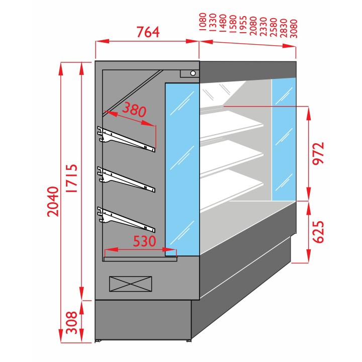 MEUBLE MURAL REFRIGERE POUR FRUIT & LEGUMES L 2580 MM LSPD8250FV TECNODOM