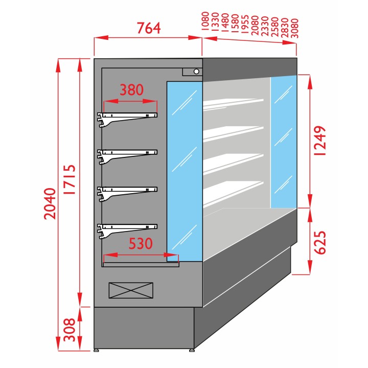 MEUBLE MURAL REFRIGERE POUR VIANDE L 1080 MM LSPD8100C TECNODOM
