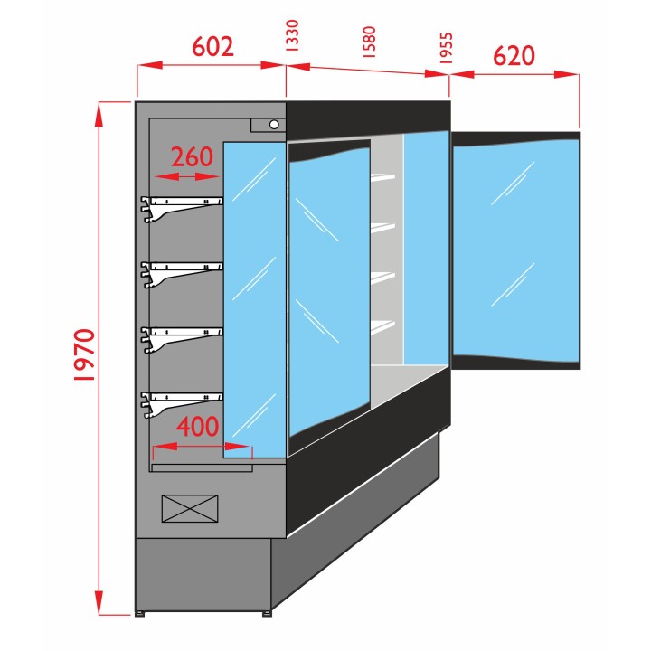 MEUBLE MURAL REFRIGERE AVEC PORTES BATTANTES POUR PRODUITS FRAIS PRE-EMBBALES L 1330 MM LSPD6125HD TECNODOM