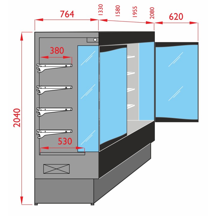 GEKOELD WANDMEUBEL MET KLAPDEUREN VOOR VERS VOORVERPAKTE PRODUCTENEN L 2580 MM LSPD8250HD TECNODOM