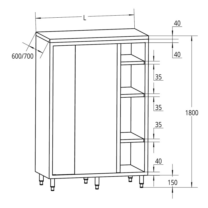 HOGE RVS WANDKAST, L 1600 MM JTAH166 FORCAR