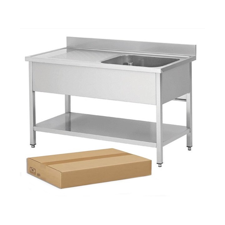 DEMONTEERBARE RVS SPOELBAK, 1 BAK AFDRUIP LINKS, MET ONDERTABLET, L 1400 MM JPG1KIT-140601G FORCAR