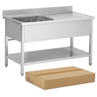 PLONGE INOX DEMONTABLE, 1 BAC EGOUTTOIR A DROITE, AVEC SOUTABLETTE, L 1400 MM JPG1KIT-140601D FORCAR