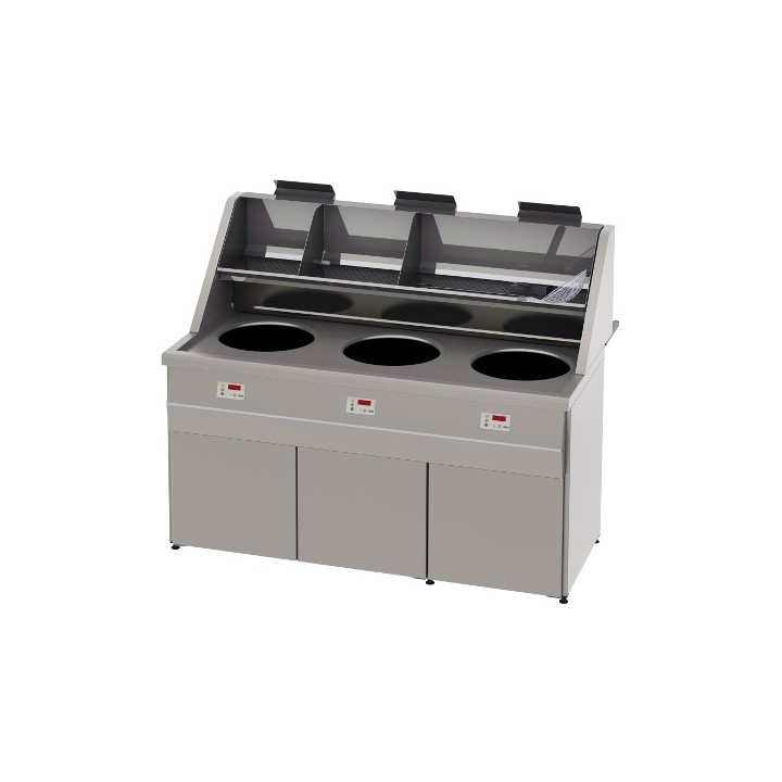 FRITEUSE GAZ HAUT RENDEMENT, CUVE RONDE 3 x 18 L, ELECTRONIQUE RFGS3 SOFINOR