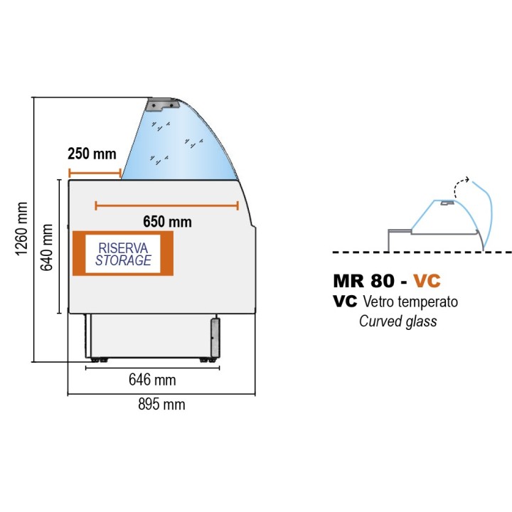 COMPTOIR VITRINE REFRIGERE VENTILE (P 895 MM), VITRES BOMBEES, L 1040 MM FMR0810VC TECNODOM