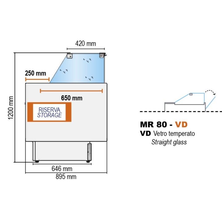 COMPTOIR VITRINE REFRIGERE VENTILE (P 895 MM), VITRES DROITES, L 2960 MM FMR0830VD TECNODOM
