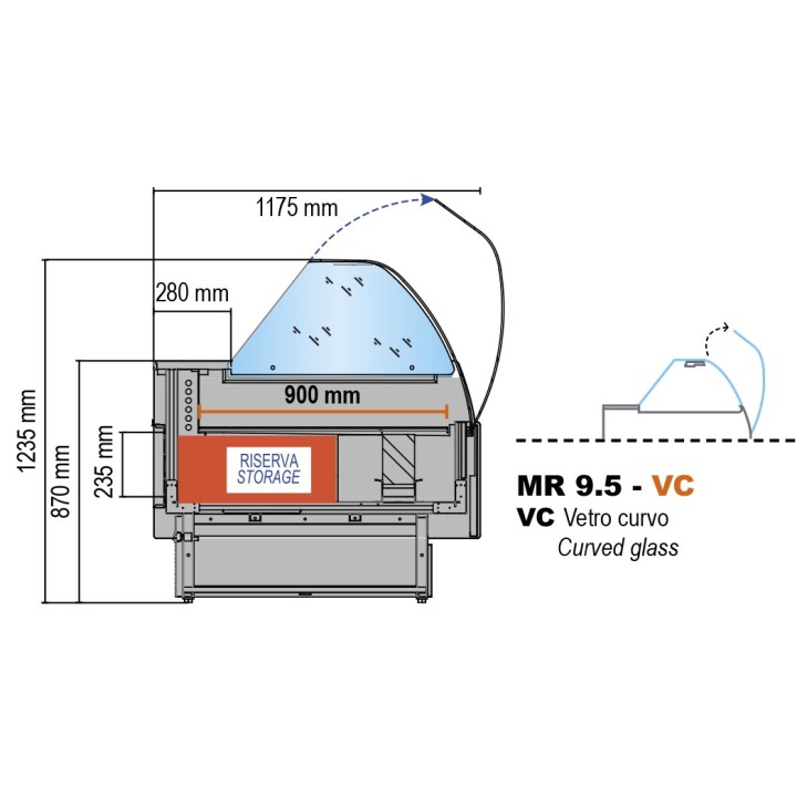 COMPTOIR VITRINE REFRIGERE VENTILE (P 1175 MM), VITRES BOMBEES, L 1520 MM FMR1015VC TECNODOM