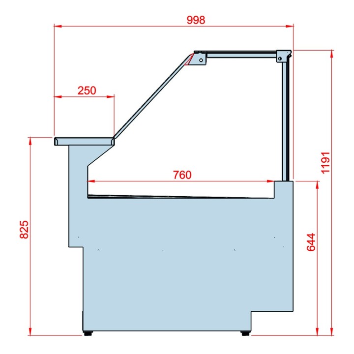 COMPTOIR VITRINE REFRIGERE VENTLE (1000 MM), VITRES DROITES, L 2960 MM FM0930VD TECNODOM