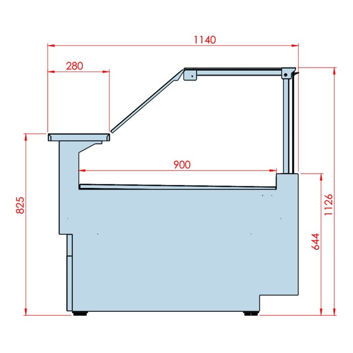GEVENTILEERDE GEKOELDE TOONBANK (D 1150 MM), RECHTE RUITEN, L 2480 MM FM1025VD TECNODOM