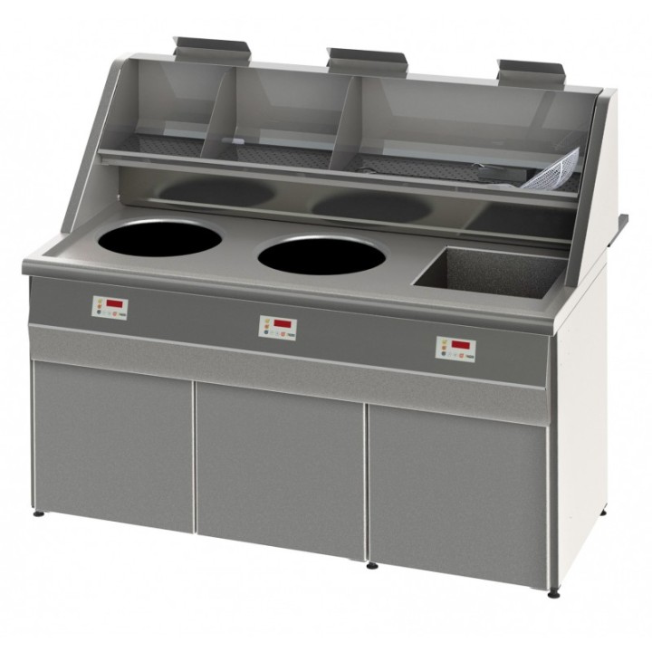 HOOG RENDEMENT GAS FRITEUSE, RONDE KUIP 2 x 18 L + VIERKANTE KUIP, ELECTRONISCH RFGS3C SOFINOR