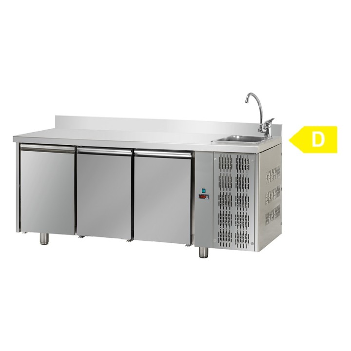 FRIGO TABLE POSITIF AVEC EVIER INCORPORE - 3 PORTES - PROFONDEUR 700 MM FTAB7003F TECNODOM