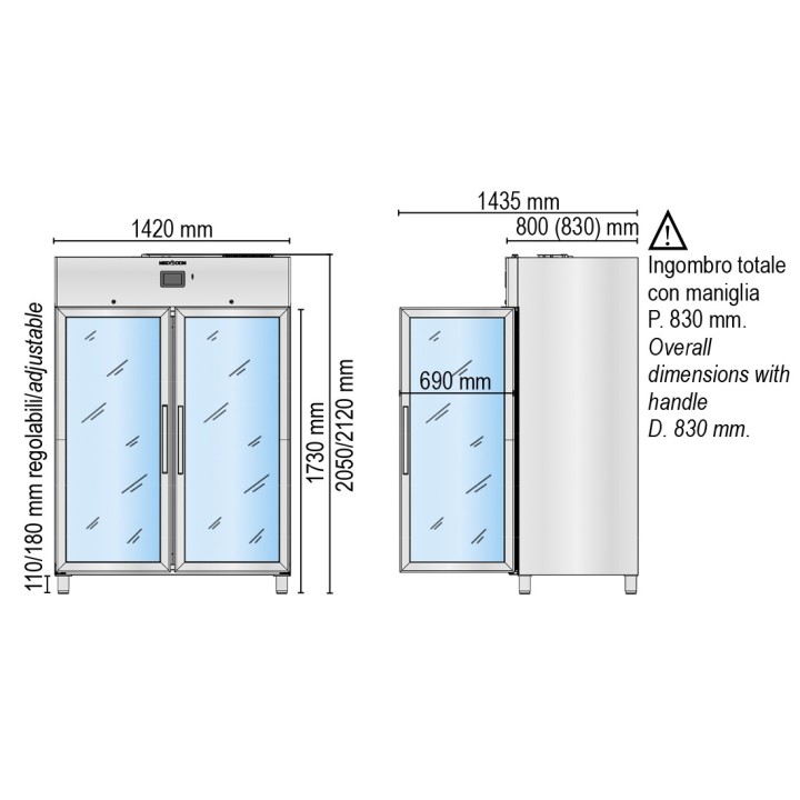 ARMOIRE MEDICAL REFRIGEREE, 2 PORTES VITREES, 1310 L HGN1400TNV MEDDOM