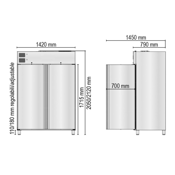 ARMOIRE MEDICAL DOUBLE TEMPERATURE, 2 PORTES, 1310 L HGN1400TN+BTN MEDDOM