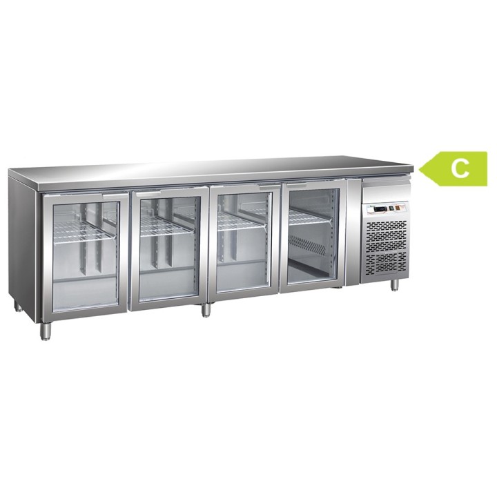 FRIGO TABLE POSITIF - 4 PORTES VITREES - PROFONDEUR 700 MM FCHP74V FORCAR