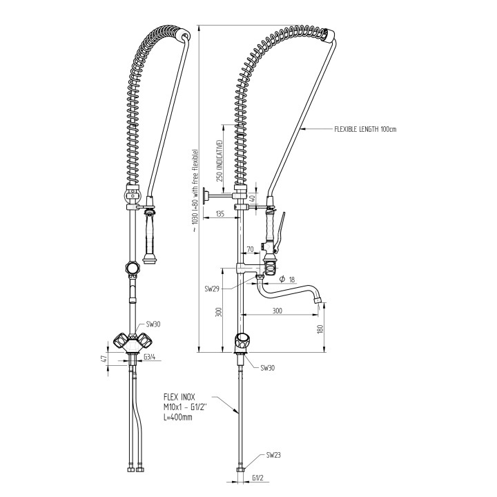DOUCHETTE MELANGEUR MONOTROU, AVEC ROBINET INTERMEDIAIRE - DEBIT 18 L / MINUTE HGD1309 MONOLITH