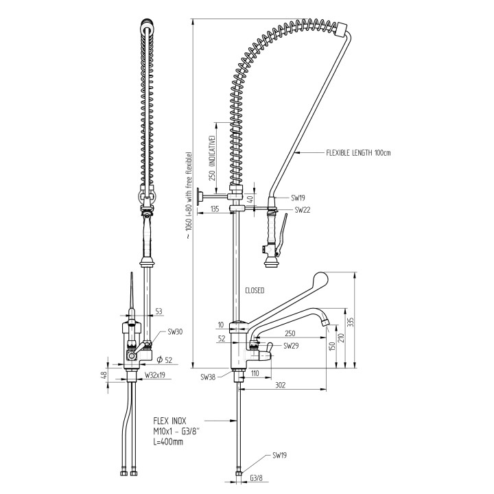 EENGATS VOORSPOELDOUCHE, MET TUSSENKRAAN, ELLEBOOG-BEDIENING - DEBIET 18 L / MINUUT HGD1409 MONOLITH
