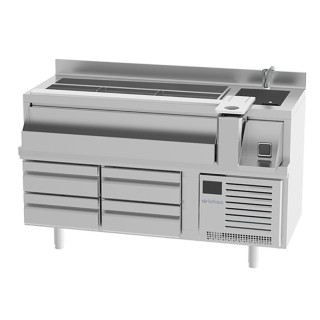 TABLE DE PREPARATION POUR COCKTAILS REFRIGEREE, AVEC 4 TIROIRS REFRIGERES, L 1600 MM FBST1600R INFRICO