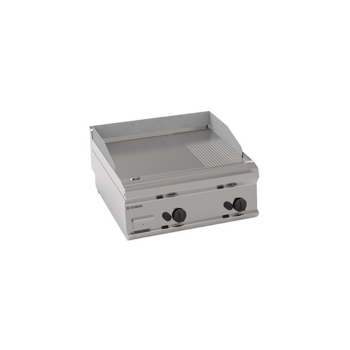 DUBBELE TOP FRY-TOP GAS, 2/3 VLAK ET 1/3 GERIBD