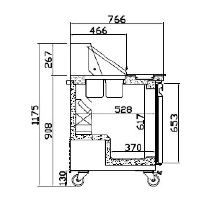 FRIGO TABLE DE PREPARATION 1 PORTE - 8 x GN 1/6 - AMERCAN STYLE