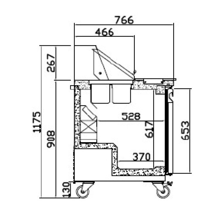 FRIGO TABLE DE PREPARATION 1 PORTE - 12 x GN 1/6 - AMERCAN STYLE