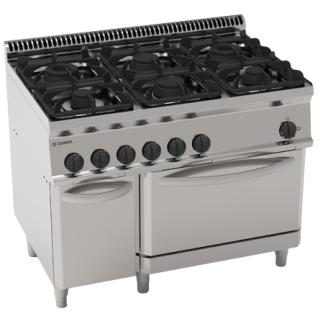 6 FEUX GAZ SUR FOUR ELECTRIQUE VENTILE GN 1/1 ET ARMOIRE FERMEE