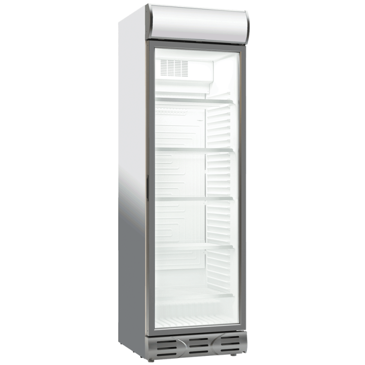 FRIGO VITRINE A BOISSONS, 360 L AVEC BANDEAU PUBLICITAIRE