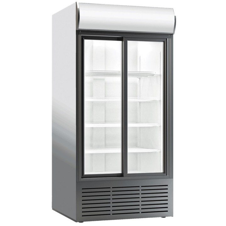 FRIGO VITRINE A BOISSONS, 2 PORTES COULISSANTES, AVEC BANDEAU PUBLI...