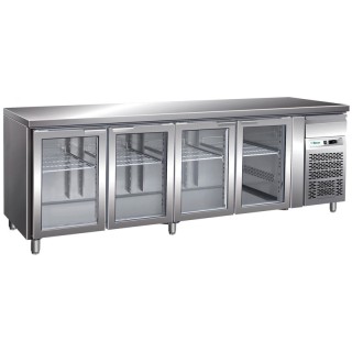 FRIGO TABLE POSITIF - 4 PORTES VITREES - PROFONDEUR 700 MM
