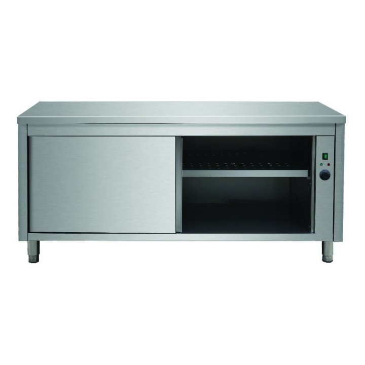 TABLE ARMOIRE CHAUFFANTE INOX, PORTES COULISSANTES, L 1800 MM JTE187