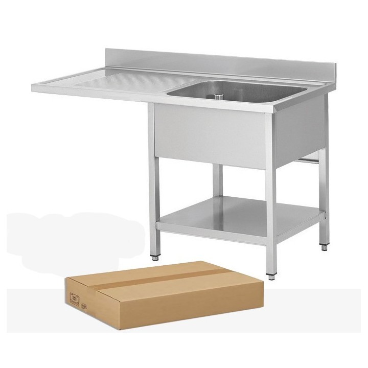 DEMONTEERBARE RVS SPOELBAK, 1 BAK AFDRUIP LINKS, MET ONDERTABLET EN VAATWASSERSRUIMTE, L 1200 MM JPG1KIT-120701LVG FORCAR