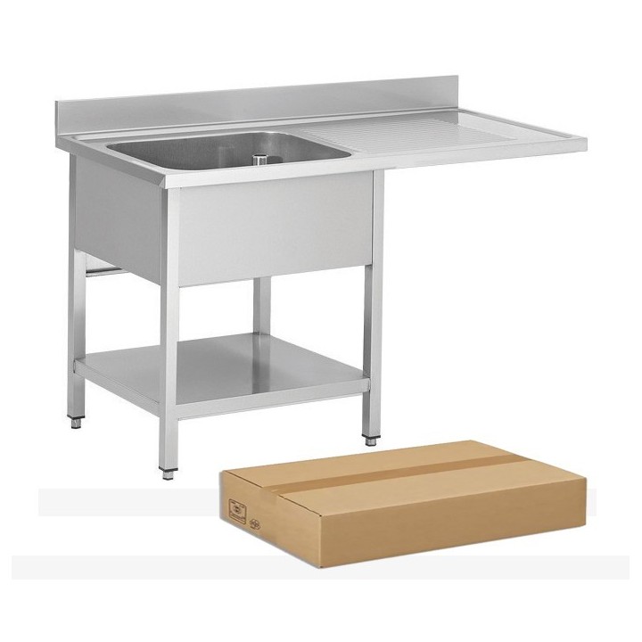 PLONGE INOX DEMONTABLE, 1 BAC EGOUTTOIR A DROITE, AVEC SOUTABLETTE ET ESPACE LAVE-VAISSELLE, L 1200 MM JPG1KIT-120701LVD FORCAR