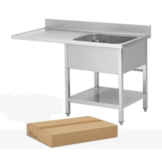 DEMONTEERBARE RVS SPOELBAK, 1 BAK AFDRUIP LINKS, MET ONDERTABLET EN VAATWASSERSRUIMTE, L 1400 MM JPG1KIT-140701LVG FORCAR