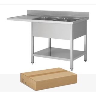 PLONGE INOX DEMONTABLE, 2 BACS EGOUTTOIR A GAUCHE, AVEC SOUTABLETTE ET ESPACE LAVE-VAISSELLE, L 1600 MM JPG1KIT-160702LVG FORCAR