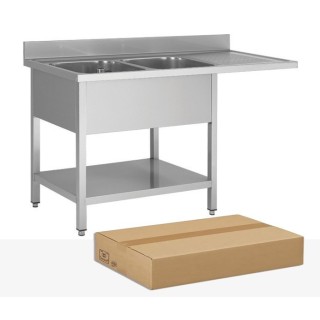 PLONGE INOX DEMONTABLE, 2 BACS EGOUTTOIR A DROITE, AVEC SOUTABLETTE ET ESPACE LAVE-VAISSELLE, L 1600 MM JPG1KIT-160702LVD FORCAR
