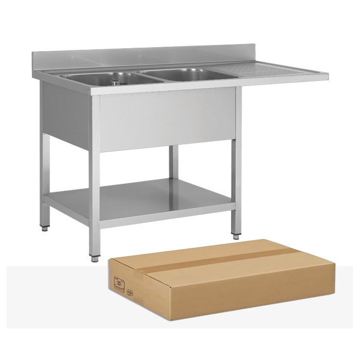 PLONGE INOX DEMONTABLE, 2 BACS EGOUTTOIR A DROITE, AVEC SOUTABLETTE ET ESPACE LAVE-VAISSELLE, L 1600 MM JPG1KIT-160702LVD FORCAR