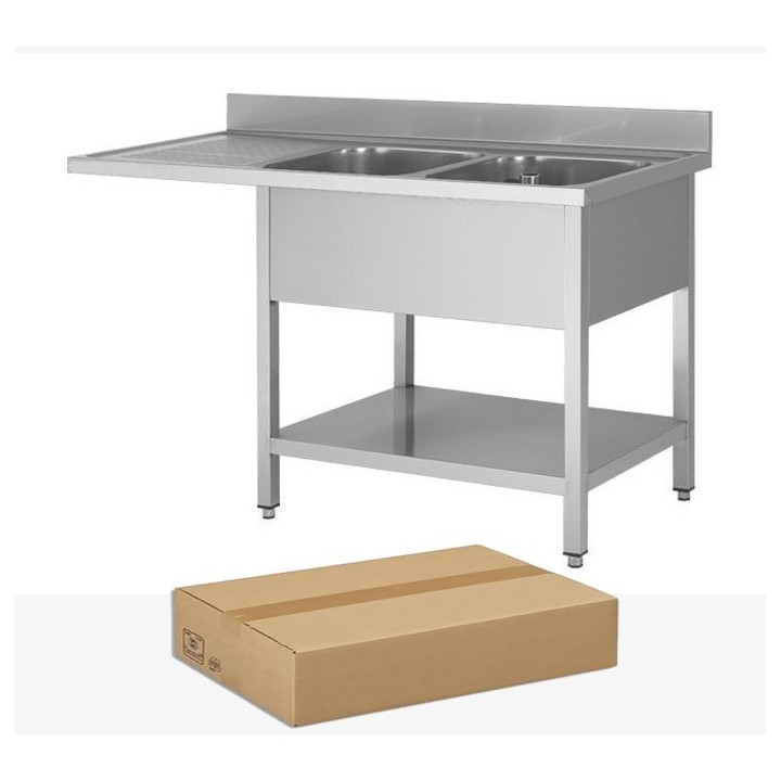 PLONGE INOX DEMONTABLE, 2 BACS EGOUTTOIR A GAUCHE, AVEC SOUTABLETTE ET ESPACE LAVE-VAISSELLE, L 1800 MM JPG1KIT-180702LVG FORCAR