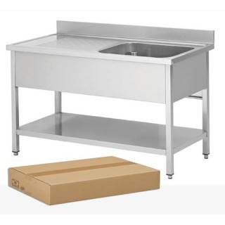 PLONGE INOX DEMONTABLE, 1 BAC EGOUTTOIR A GAUCHE, AVEC SOUTABLETTE, L 1200 MM JPG1KIT-120601G FORCAR