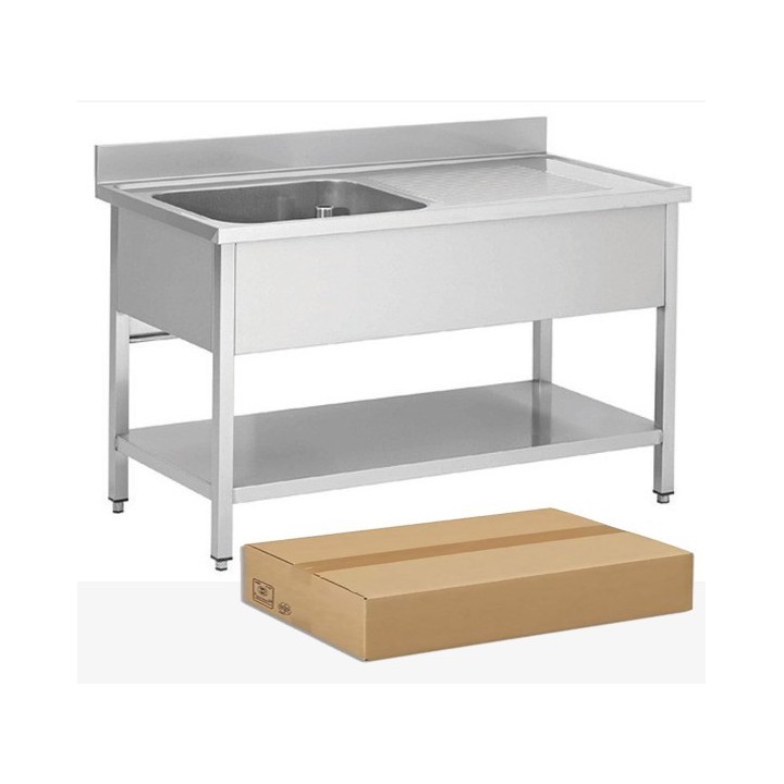 PLONGE INOX DEMONTABLE, 1 BAC EGOUTTOIR A DROITE, AVEC SOUTABLETTE, L 1200 MM JPG1KIT-120601D FORCAR