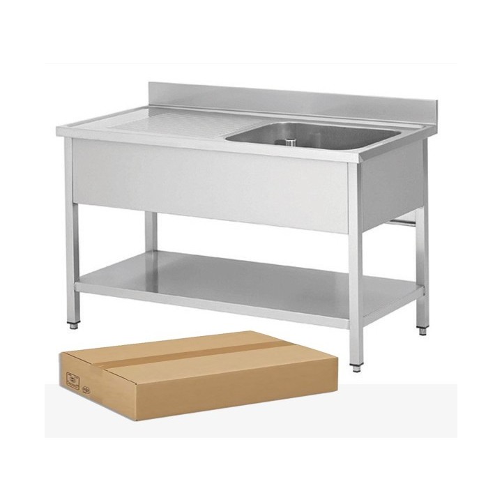 DEMONTEERBARE RVS SPOELBAK, 1 BAK AFDRUIP LINKS, MET ONDERTABLET, L 1200 MM JPG1KIT-120701G FORCAR