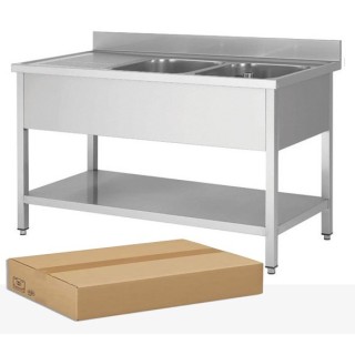 DEMONTEERBARE RVS SPOELBAK, 2 BAKKEN AFDRUIP LINKS, MET ONDERTABLET, L 1600 MM JPG1KIT-160602G FORCAR