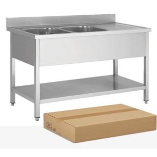 DEMONTEERBARE RVS SPOELBAK, 2 BAKKEN AFDRUIP RECHTS, MET ONDERTABLET, L 1600 MM JPG1KIT-160602D FORCAR