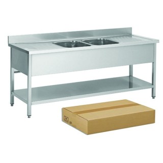 PLONGE INOX DEMONTABLE, 2 BACS EGOUTTOIR A GAUCHE ET DROITE, AVEC SOUTABLETTE, L 2000 MM JPG1KIT-200702GD FORCAR